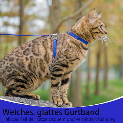 PUPTECK Adjustable Cat Harness and Leash Set Escape Proof Kitten Strap Collar for Walking Travel, Blue, M