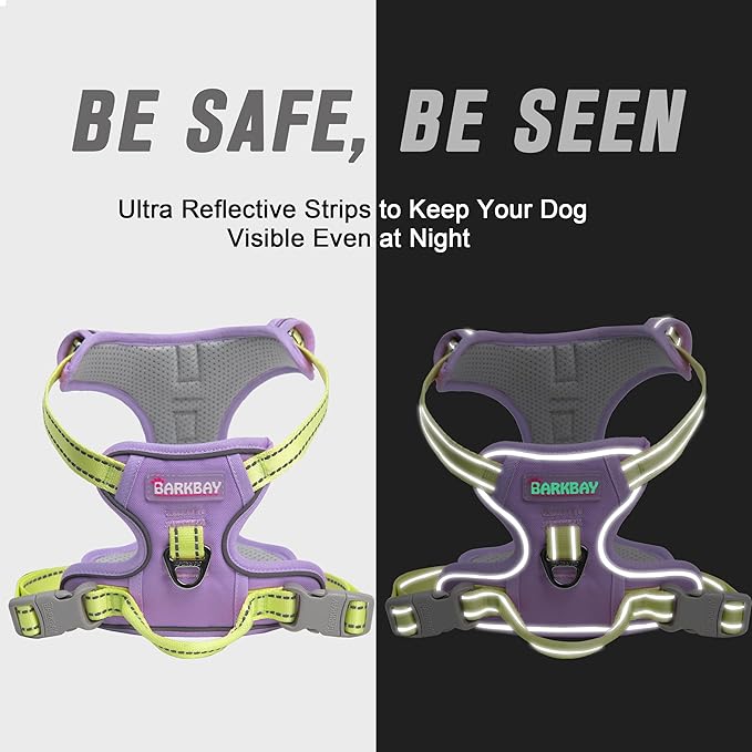 BARKBAY No Pull Dog Harness Front Clip Heavy Duty Reflective Easy Control Handle for Large Dog Walking(Violet Purple & Sunlight,S)