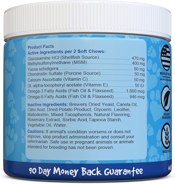 Well Loved Glucosamine for Dogs - Joint Supplement for Dogs, Made in USA, Vet Developed, Glucosamine Chondroitin, Hip and Joint Chews with MSM, Large Breed, Pain Relief, 120 Chews