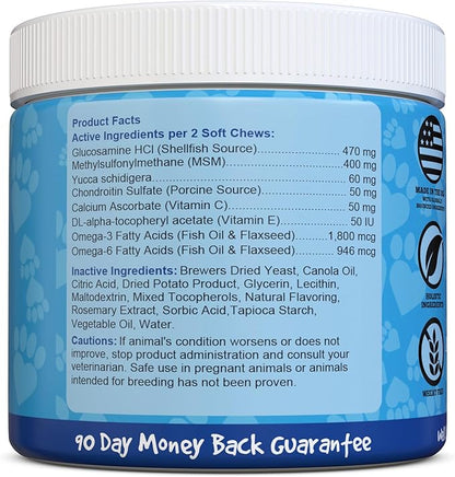 Well Loved Glucosamine for Dogs - Joint Supplement for Dogs, Made in USA, Vet Developed, Glucosamine Chondroitin, Hip and Joint Chews with MSM, Large Breed, Pain Relief, 120 Chews