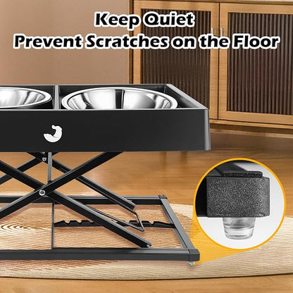 Joytale Metal Stand Elevated Dog Bowls, Heavy Duty 9 Adjustable Height from 9" to 17.5" Dog Food Stand, 2 Stainless Steel Bowls, Non-Slip and Non Spill Raised Food & Water Station for Large Breeds