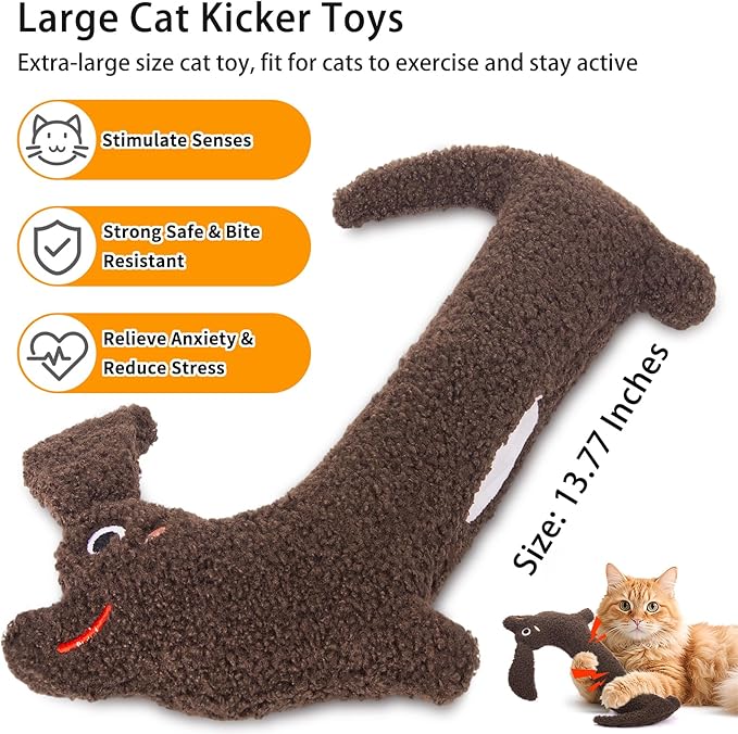 ETEKYER Refillable Cat Kicker Toy with Natural Catnip & Silvervine - 13.77 Inch Long Chew Toy for Indoor Cats, Crinkle Sound & Teeth Cleaning Fun, Interactive Catnip Toy for Kittens & Adult Cats