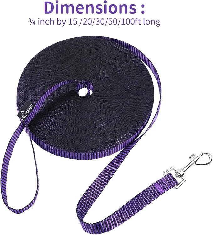 Hi Kiss Dog/Puppy Obedience Recall Training Agility Lead - 15ft 20ft 30ft 50ft 100ft Training Leash - Great for Training, Play, Camping, or Backyard(15ft,Black_Purple)