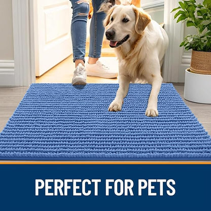OLANLY Dog Door Mat for Muddy Paws 24x16, Ultra Absorbent Chenille Mud Doormat, Non-Slip Washable and Dirt Trapping Doormat for Indoor Entryway, Quick-Dry Indoor Pet Bed Mats for Dogs, Cornflower Blue