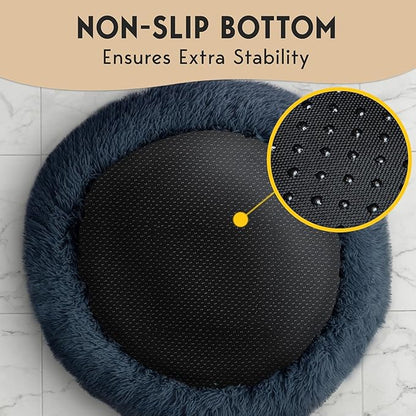 PetJett Calming Small Dog Bed - 23'' Round Dog Beds, Anti-Slip & Washable Puppy Bed - Super Soft Fluffy Plush Faux Fur Pet Bed, Anti-Anxiety Premium Comfort Donut Bed, Fits Dogs upto 25 lbs, Dark Gray