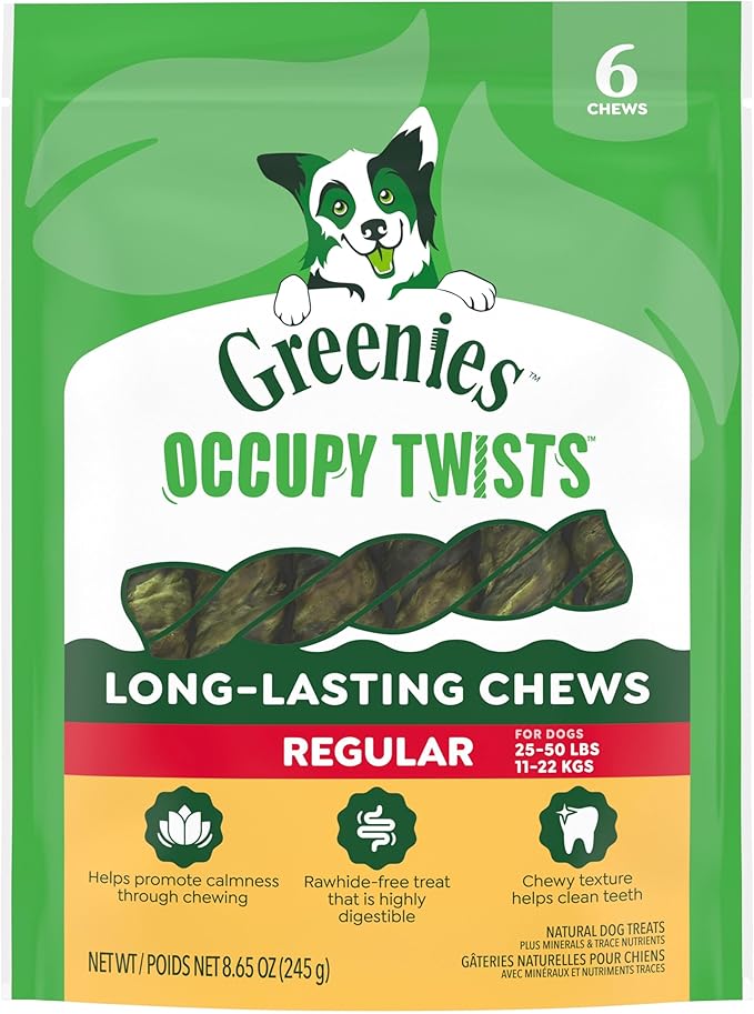 Greenies Occupy Twists Natural Dog Treats Regular Breed Size Chicken Flavor, 8.65 oz. Pack, 6 Count