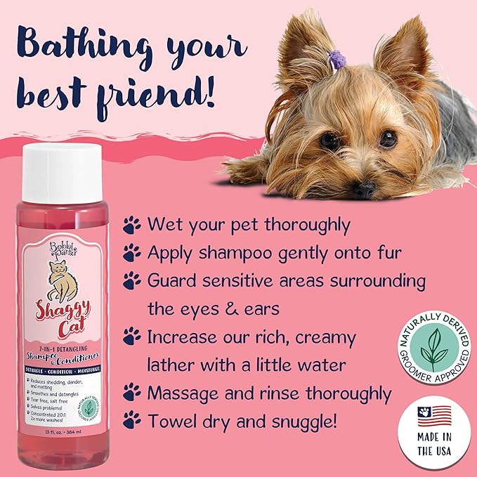 Bobbi Panter Cat Shampoo and Conditioner - Made in USA - All Natural 2-in-1 Formula for Reducing Shedding & Dander - Concentrated 10:1 for Professional Groomers - Watermelon Scent, 13 Oz (Case of 12)