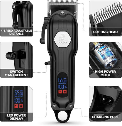 Dog Grooming Kit for Heavy Thick Hair&Coats,Low Noise Dog Hair Trimmer,Rechargeable Cordless Pet Shaver with Stainless Steel Blade, Dog Clippers for Grooming for Small Large Dogs Pets (Black)