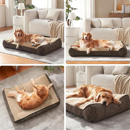 JOEJOY XL Orthopedic Dog Beds Large Sized Dog, Extra Thick Supportive Big Dogs Couch Bed with Sides, Ultra Soft Pet Bed Sofa for Large Dogs, Brown, 42''x30''