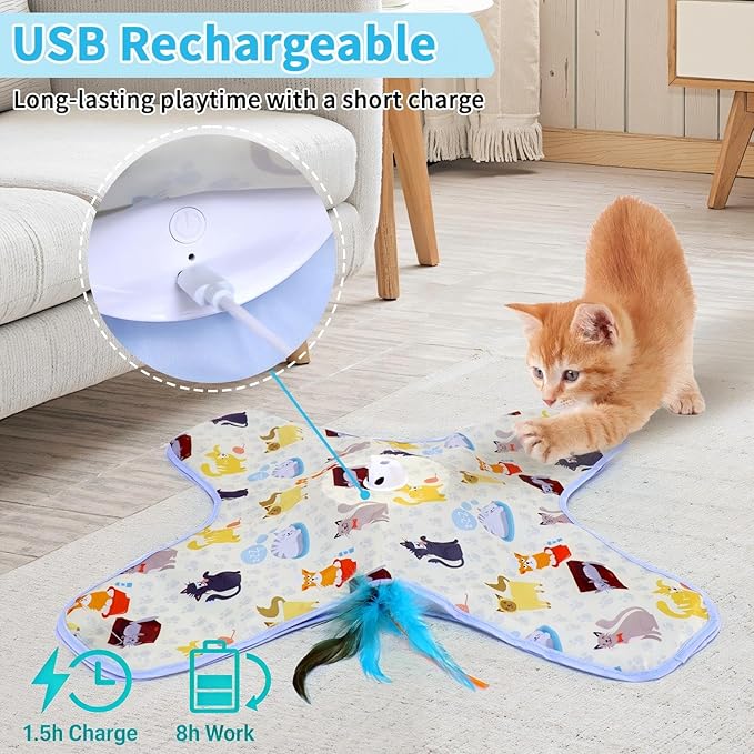 DFQ Interactive Cat Toy for Indoor Cats, Rechargeable Touch-Activated Moving Feather Wand with Concealed Motion, Play Toy for Kittens and Adult Cats (Yellow)