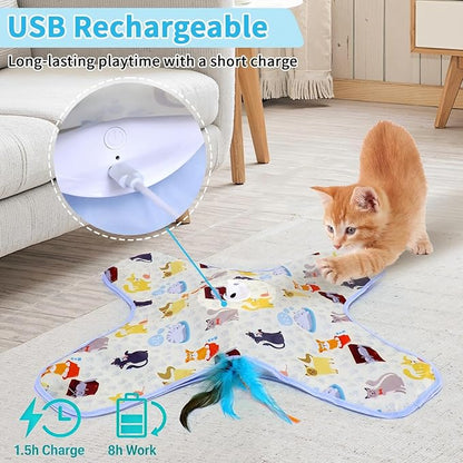 DFQ Interactive Cat Toy for Indoor Cats, Rechargeable Touch-Activated Moving Feather Wand with Concealed Motion, Play Toy for Kittens and Adult Cats (Yellow)