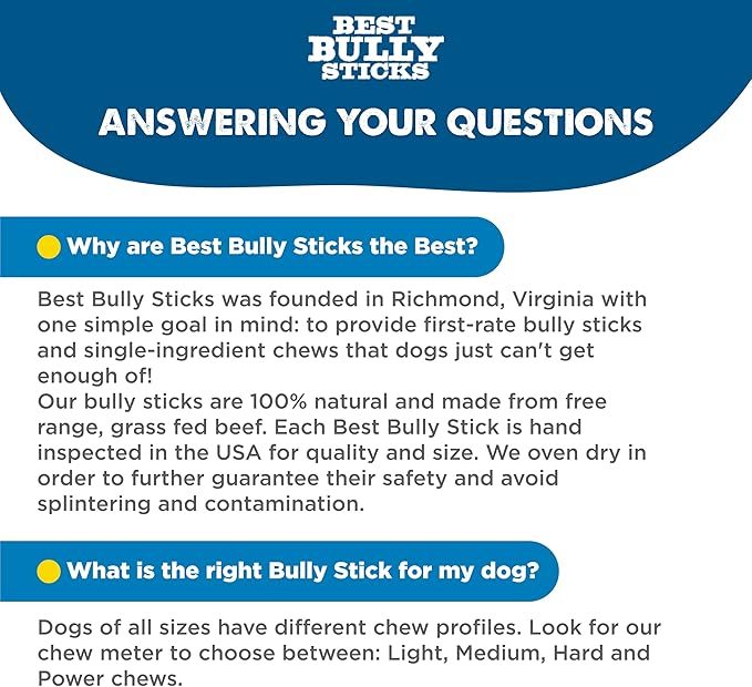 Best Bully Sticks 12 Inch Bully Sticks for Dogs - 50 Count (Pack of 1) - Natural, Easily Digestible, 100% Grass-Fed Beef, Grain and Rawhide Free