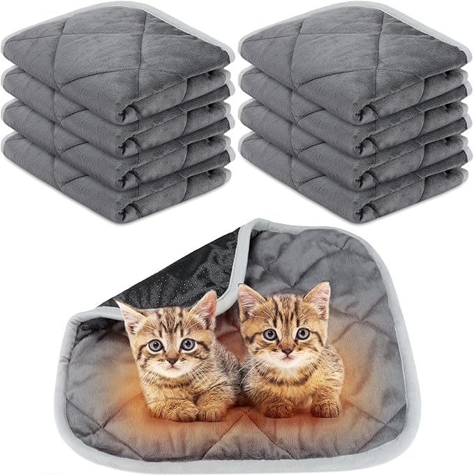 Clysee 8 Pack Self Heating Cat Mat Self Warming Cat Bed Extra Warm Thermal Pet Bed Mat Reflects Body Heat Washable Dog Crate Pad for Indoor Outdoor Pets(Gray,16 x 16 Inch)
