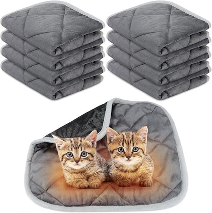 Clysee 8 Pack Self Heating Cat Mat Self Warming Cat Bed Extra Warm Thermal Pet Bed Mat Reflects Body Heat Washable Dog Crate Pad for Indoor Outdoor Pets(Gray,16 x 16 Inch)