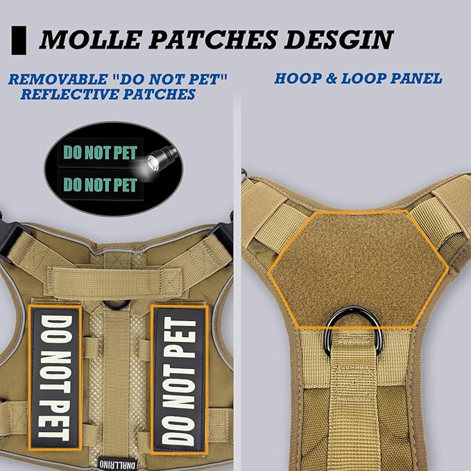 Tactical Dog and Cat Harness for XS and Small Puppy, Air Pet Vest No Pull with Reflective Do Not Pet Patches, Breathable Dog Molle Vests for Training Walking Hunting Brown