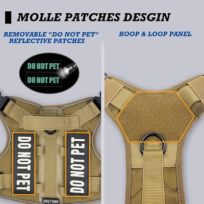 Tactical Dog Harness for Small and Medium Breeds, Air Dog Vest No Pull with Reflective Do Not Pet Patches, Breathable Dog Molle Vests for Training Walking Hunting Brown