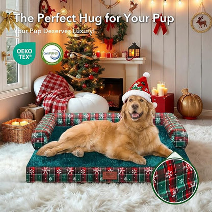 XL Christmas Dog Bed for Extra Large Dogs-Waterproof Large Dog Cat Bed with Sides,Foam Big Pet Couch Sofa Beds with Washable Removable Cover，Comfort Orthopedic Pet Beds with Non-Slip Bottom