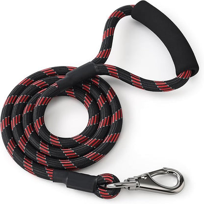 Mile High Life Reflective Dog Leash, with Comfortable Padded Handle, Black Nylon Rope Leash with Steel Tips, Heavy Duty 4 Feet Pet Leashes (Black Red,48 Inches)