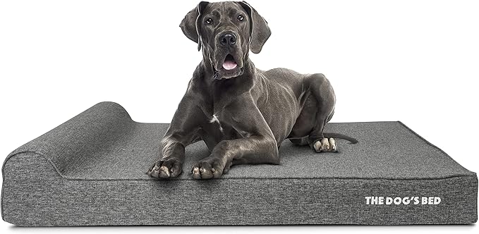 The Dog’s Bed Orthopedic Headrest Dog Bed XXL Grey Linen, Memory Foam, Pain Relief for Arthritis, Hip & Elbow Dysplasia, Post Surgery, Lameness, Waterproof Washable Cover, Veterinary Approved