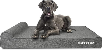 The Dog’s Bed Orthopedic Headrest Dog Bed XXL Grey Linen, Memory Foam, Pain Relief for Arthritis, Hip & Elbow Dysplasia, Post Surgery, Lameness, Waterproof Washable Cover, Veterinary Approved