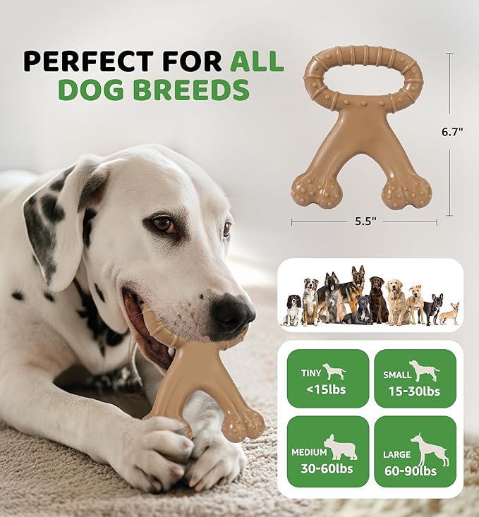 IPTPAS Durable Dog Chew Toy for Aggressive Chewers, Indestructible Nylon Bone with Beef Flavor, Dog Toy for Dental Care and Teeth Cleaning, Anxiety Relief for Small, Medium, and Large Dogs (Brown)