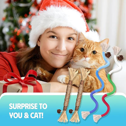 GBSYU Cat Toys Chew Rope & Silvervine Sticks for Bored Indoor Adult Cats, 4Pcs Interactive Catnip Toys for Cats with Refillable Natural Catnip Bag for Teeth Cleaning