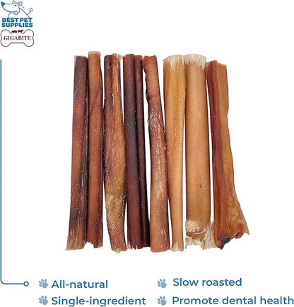 GigaBite Single Ingredient All Natural Free Range Bully Treats and Chews - Bully Sticks/Bladder Sticks/Beef Esophagus by Best Pet Supplies - Bully Sticks (Regular 6"), Pack of 8