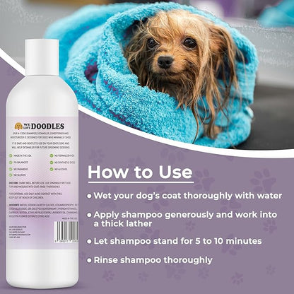 4-in-1 Dog Shampoo Dog Shampoo, Conditioner & Detangler - Best Shampoo for Goldendoodles, Poodles & Doodles - for Matted Pet Hair - Made in The USA, 16OZ, Lavender [We Love Doodles]