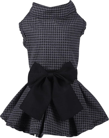 Pet Dresses for Small Dogs Cats Girl, Cute Princess Bowknot Dress Puppy Shirt All Weather Skirt Clothes Cat Apparel for Birthday Wedding Party Holiday (Grey&Black, XX-Small)