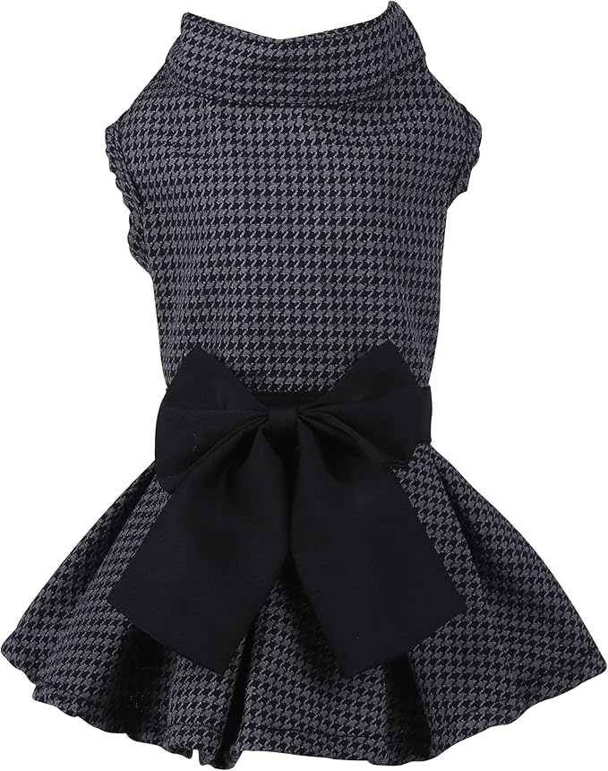 Pet Dresses for Small Dogs Cats Girl, Cute Princess Bowknot Dress Puppy Shirt All Weather Skirt Clothes Cat Apparel for Birthday Wedding Party Holiday (Grey&Black, Medium)