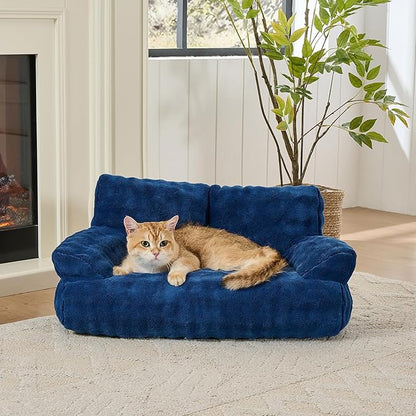 Yaning Cat Couch Bed, Cute Soft Pet Sofa for Indoor Cats Kittens Puppies with Removable Washable Cover, 26"x15", Navy Blue