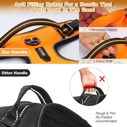 No Pull Dog Harness with 3 Snap Buckles,No Choke Front Lead pet Harness Reflective and Adjustable Soft Padded Vest for Small Medium Large Dog (Orange, Extra Large)
