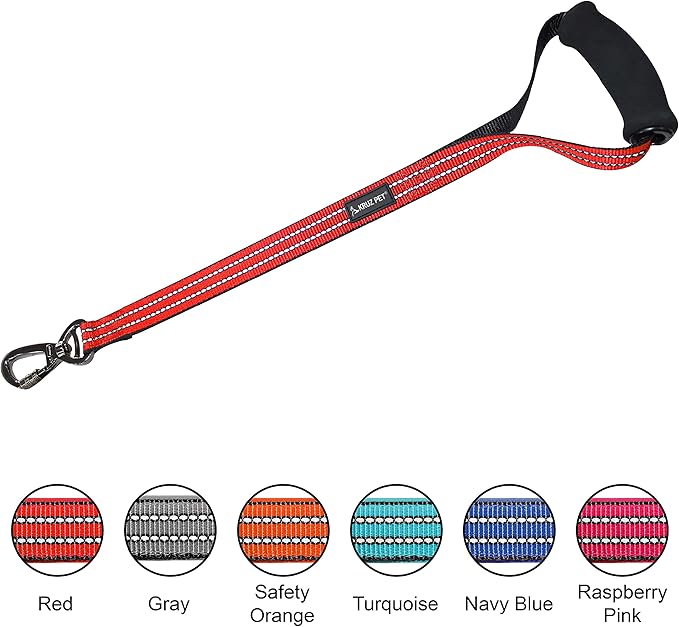 Kruz Dog Leash (Width - 1”, Length - 20 in) Reflective Rope Lead with Soft Silicone Grip, Click & Lock Snap, Durable Nylon Safety Lead with Locking Carabiner Clip & Foam Handle - Grey