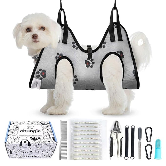 Dog Grooming Hammock for Dogs – Pet Restraint for Nail Trimming with Pet Nail Clipper – Dog Sling for Grooming, Pet Hammock for Nail Cutting & Grooming Harness (Legs Spacing: 9-12”)/Max W:30lb)
