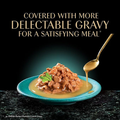 Sheba Gravy Indulgence Adult Wet Cat Food Beef and Chicken Entree in Extra Gravy Variety Pack, 2.6 oz. Twin-Pack Trays (12 Count, 24 Servings) (Pack of 2)