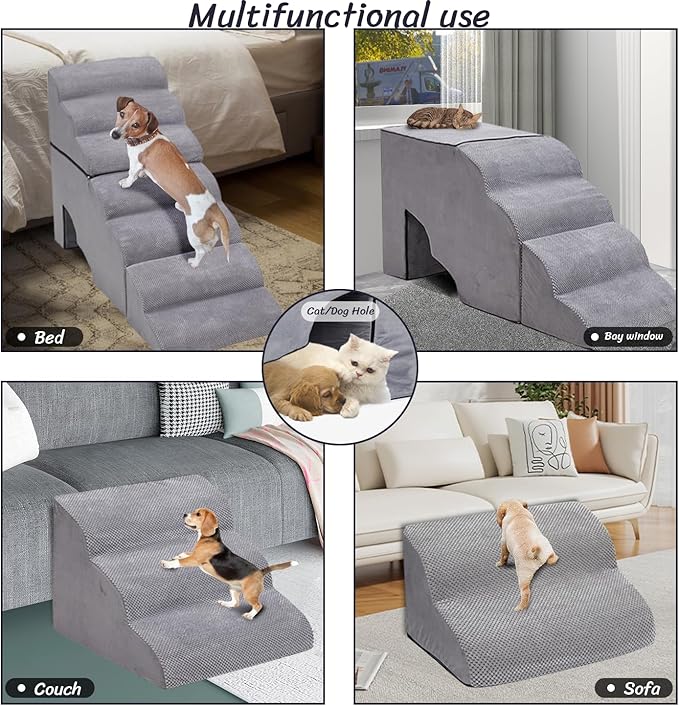 MALOROY Dog Stair for High Beds 36 inches Tall, 33D Foam Dog Ramp for Bed 32 inches, 7-Step Pet Stair Steps for Small Large Dogs for Bedsides Climbing, Non-Slip Doggie Steps for Older Dogs/Cats, Grey