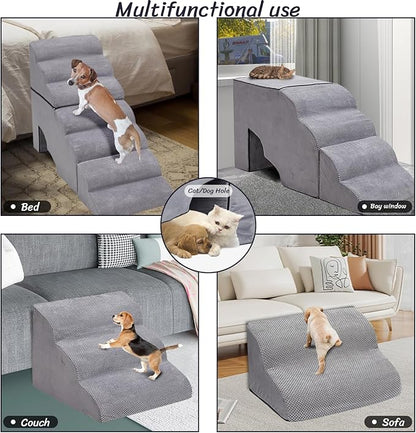 MALOROY Dog Stair for High Beds 36 inches Tall, 33D Foam Dog Ramp for Bed 32 inches, 7-Step Pet Stair Steps for Small Large Dogs for Bedsides Climbing, Non-Slip Doggie Steps for Older Dogs/Cats, Grey