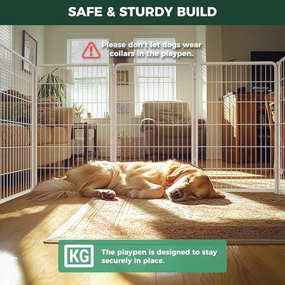 FXW Homeplus Unleashed Indoor Dog Playpen - Stress-Free and Safe Play, Heavy Duty 45 Inch 6 Panels Dog Pen for Large Dogs, White│Patented