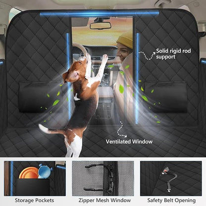 ROUWINNE High Barrier Back Seat Extender for Dogs, Hard Bottom Dog Car Seat Cover for Back Seat Holds 420lbs, Backseat Protector Pet Bed, Waterproof Dog Hammock for Car SUV and Trucks