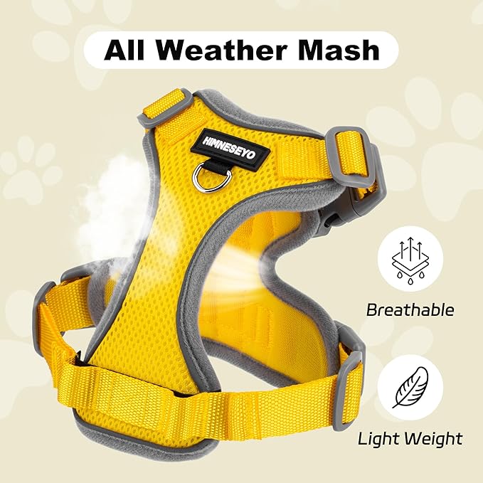 Small Dog Harness and Leash Set, No Pull Adjustable Pet Harness for Small Dogs, Breathable Mesh Rflective Dog Vest Harness (Yellow, XS)