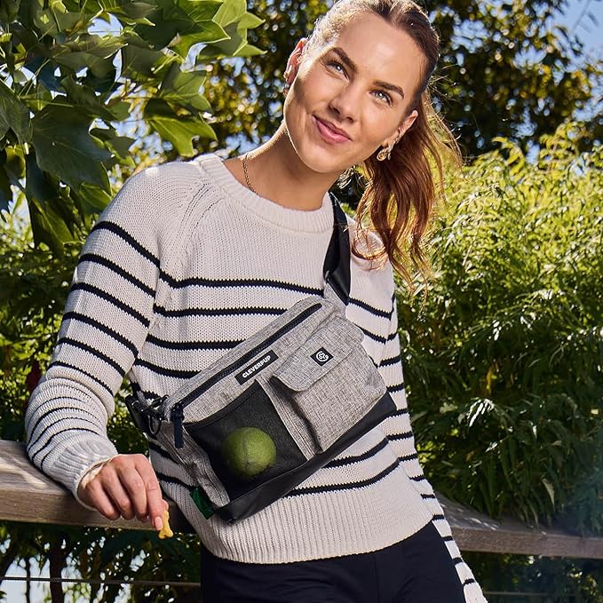 Cleverpup Dog Walk & Train Sling Bag by Cleverpup - Hands-Free 2-In-1 Treat Pouch, Poop Bag Holder, Clicker, Phone Pocket - Crossbody/Fanny Pack, Adjustable Strap - Heather Grey