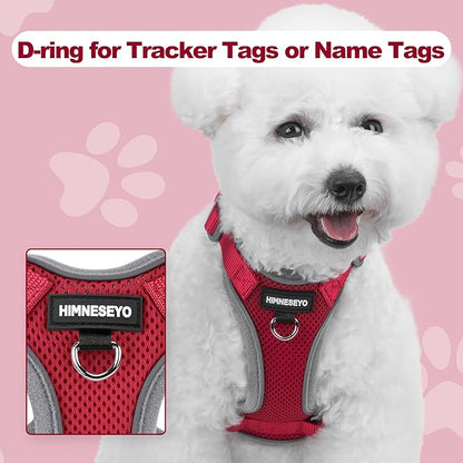 Small Dog Harness and Leash Set, No Pull Adjustable Pet Harness for Small Dogs, Breathable Mesh Rflective Dog Vest Harness (Red, M)
