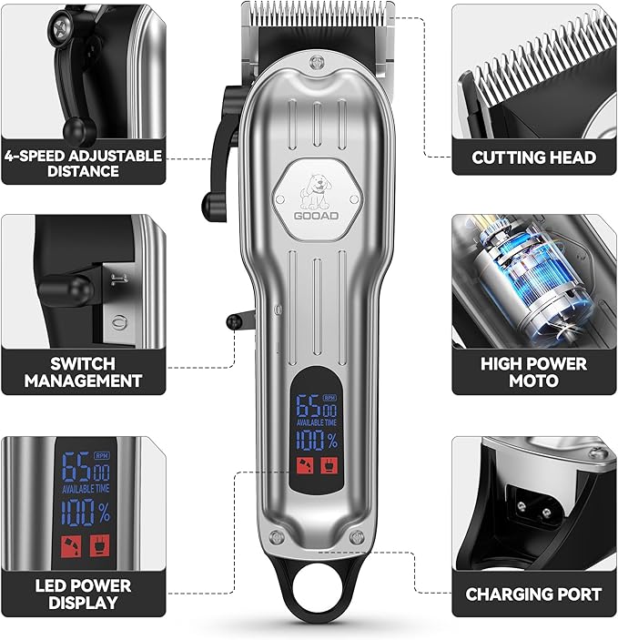 Dog Grooming Kit for Heavy Thick Hair&Coats,Low Noise Dog Hair Trimmer,Rechargeable Cordless Pet Shaver with Stainless Steel Blade, Dog Clippers for Grooming for Small Large Dogs Pets (Sliver)