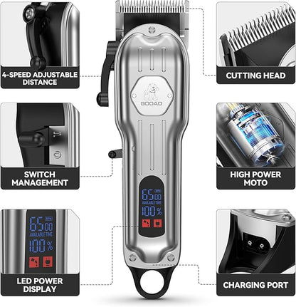Dog Grooming Kit for Heavy Thick Hair&Coats,Low Noise Dog Hair Trimmer,Rechargeable Cordless Pet Shaver with Stainless Steel Blade, Dog Clippers for Grooming for Small Large Dogs Pets (Sliver)