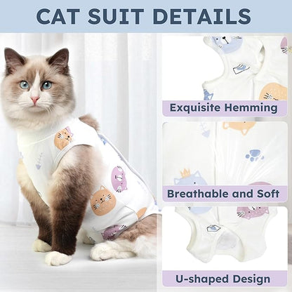 Hpetppy Cat Recovery Suit for Spay Abdominal Wounds, Breathable Cat Onesie for Cats After Surgery Female, Kitten Surgical Recovery Suit Female Cone of Shame Alternative for Cats Anti Licking
