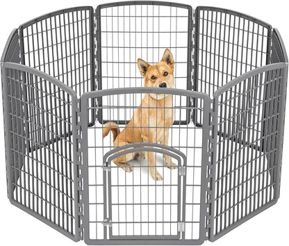 IRIS USA 34" 8-Panel Pet Dog Puppy Playpen with Door, Indoor/Outdoor Dog Pen, 63 x 63 x 34, Foldable, Customizable, Dark Gray