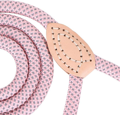 Mile High Life Dog Rope Leash 6 FT with Genuine Leather Tip, Reflective Rope Leash for Medium Large Dogs (Pink, 72 Inch)