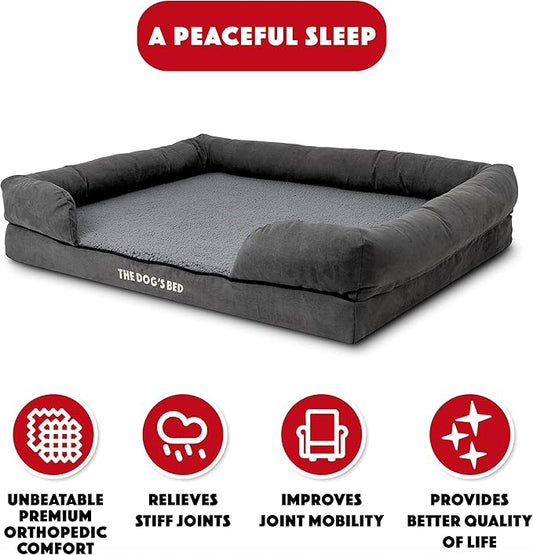 The Dog’s Bed, XL Grey Plush, Solid Memory Foam, Pain Relief: Arthritis, Hip & Elbow Dysplasia, Post Surgery, Lameness, Supportive, Calming, Waterproof Washable Cover, Veterinary Approved