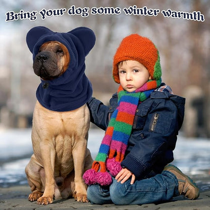 Clysee Winter Dog Hats Quiet Ears for Dogs Ear Muffs Pet Neck Warmer Scarf Hoodie Noise Protection Cover Beanie Head Wrap Costume for Pet Dog Cats(Dark Blue,XL)