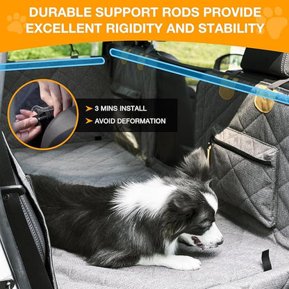 COMPAWNY Dog Car Seat Cover, Hard-Bottom Back Seat Extender for Pets, Waterproof Nonslip Hammock for Car, Backseat Dog Bed for Cars SUVs Trucks, Car Seat Protector, Universal Fit 52 x 25 in, Grey